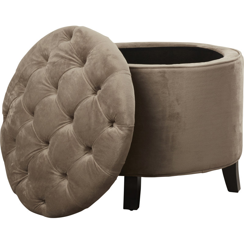 Repose-pieds de rangement rond en velours Hemi de 20,8 po Hemi, Velours champignon taupe