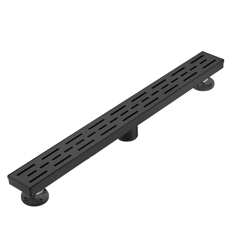 Designline 24 po Drain de douche linéaire en acier inoxydable avec couvercle de drain carré noir mat, Noir mat