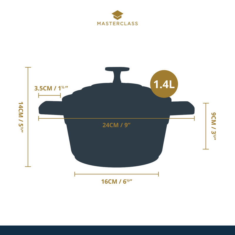 MasterClass Non-Stick Cast Aluminum Round Dutch Oven, 1.4