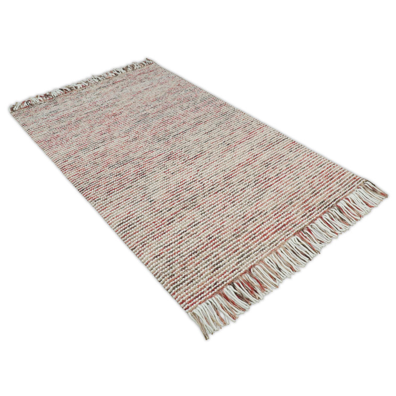 Tapis rose / ivoire en laine / coton tissé à la main Concepcion, Rectangle de 5 pi x 8 pi