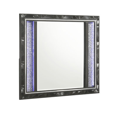 Ren Dresser Mirror, 45 Inch, Crushed Crystal Look Black Laminate, LED