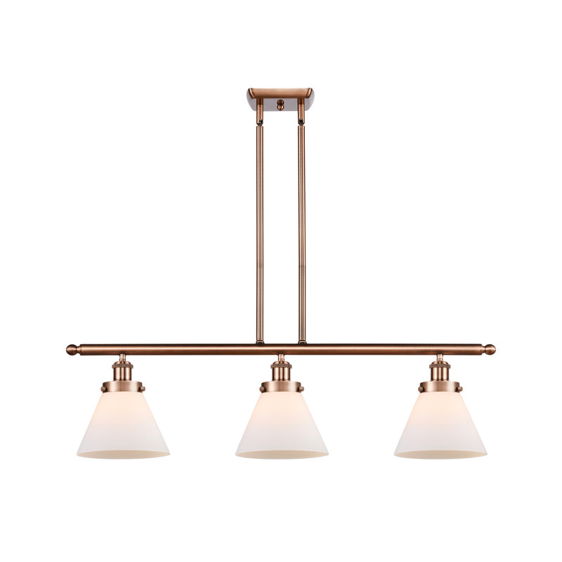 Luminaire suspendu linéaire à 3 lumières pour îlot de cuisine Arriaga, Blanc mat, Ampoule non incluse, Cuivre antique