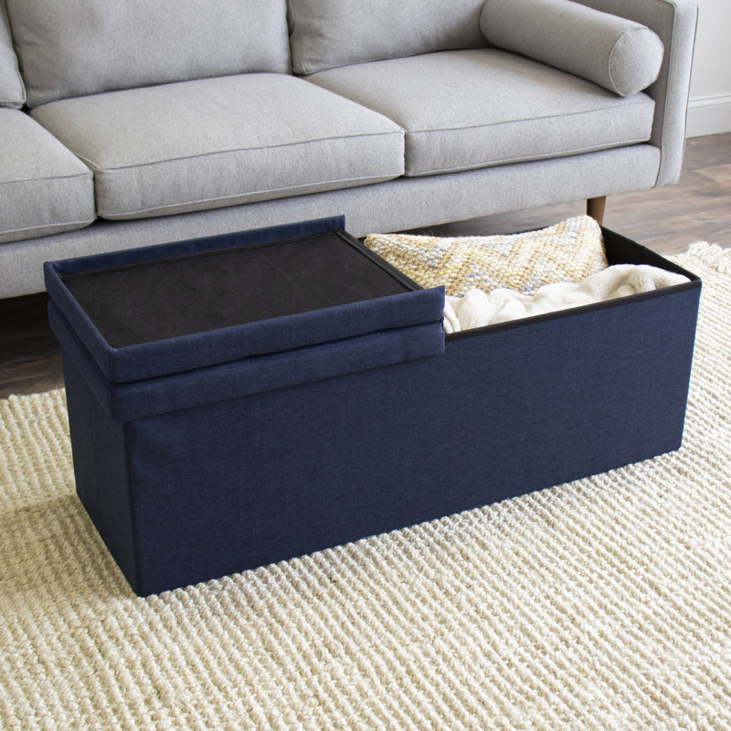 Polyester Upholstered Storage Bench, Blue