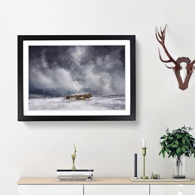 Solheimasandur Plane Wreck in Abstract - Framed Print, 36cm H x 48cm W x 2cm D, Black Framed