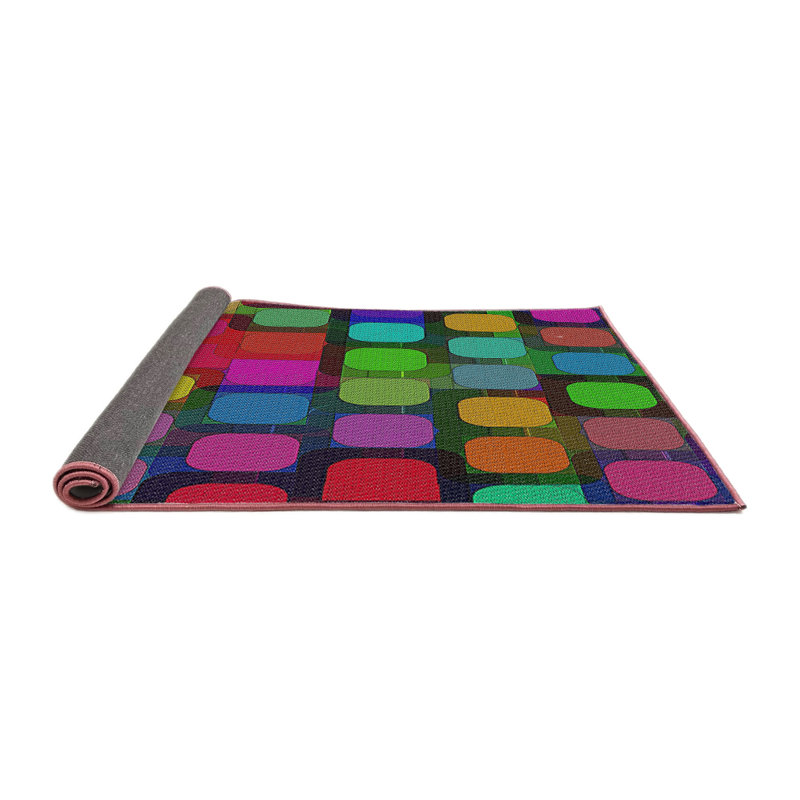 Tapis jaune/bleu/rouge tissé à la machine, Rond 5 pi