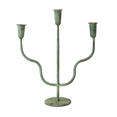 Handcrafted Iron Candelabra in Green Patina