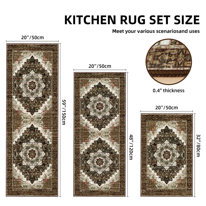 100% Non Slip Kitchen Rugs Sets Of 3 Washable Boho Kitchen Mats
