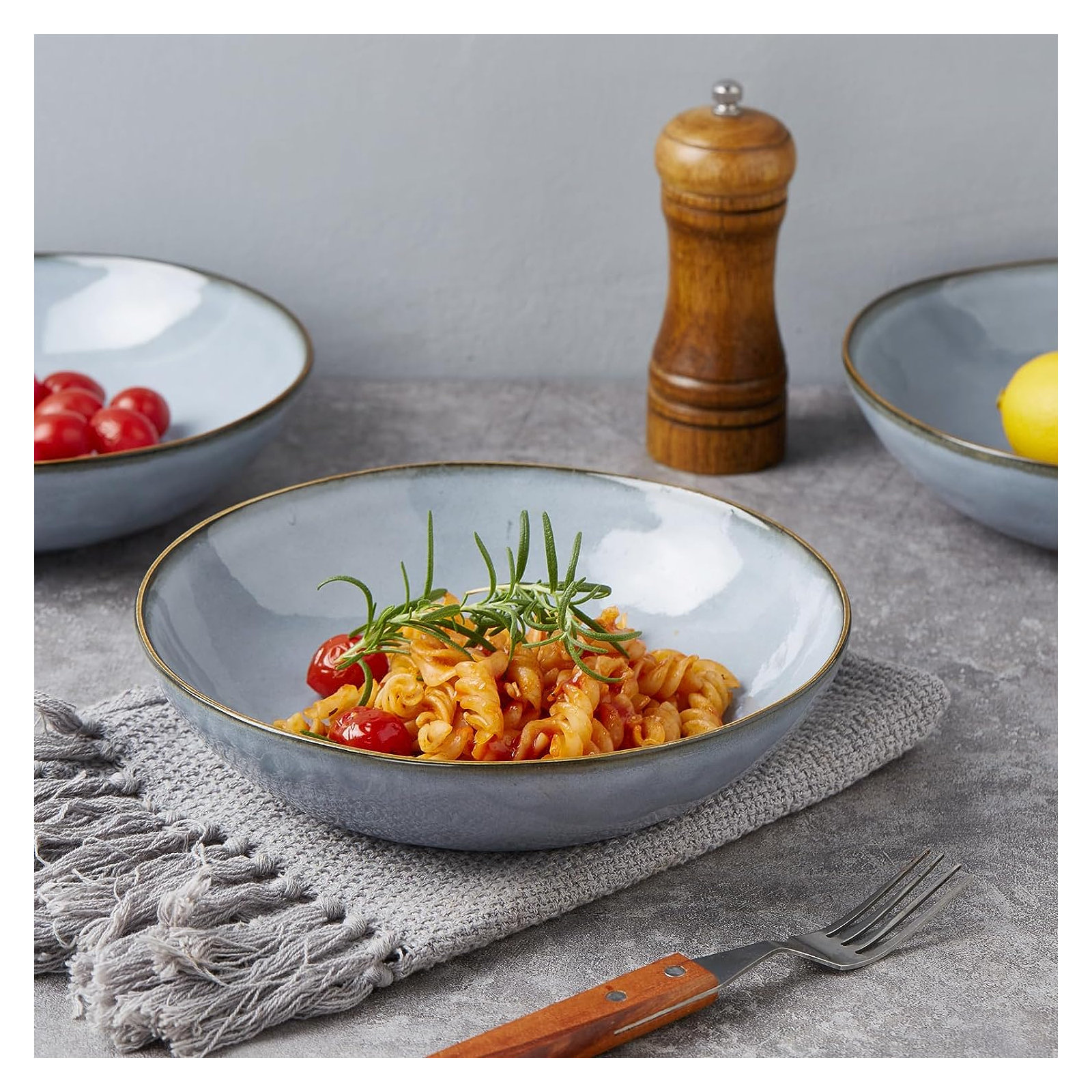 Leny 8.5'' Stoneware Large Pasta Bowl, Blue