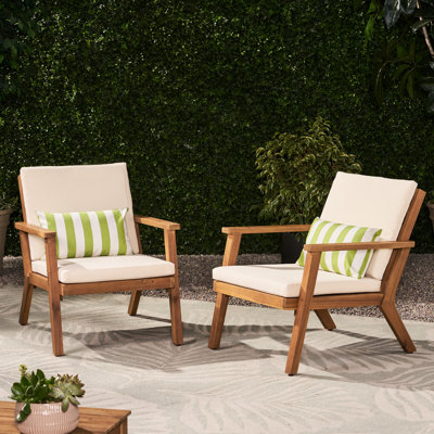 Fauteuils club d'extérieur en bois avec coussins bruns -, eau, siège à lattes ouvertes, capacité de poids de 300 lb, l 26,24 po x P 31,57 po H 2
