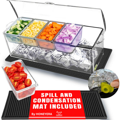 Chilled Condiment Server|Hosting Essentials For Up To 80 Oz Of Ice|Bar Supplies Drain Plug|BPA-Free Taco Bar/Salad Bar | Food-Safe Condiment Caddy|Hosting Party Essentials