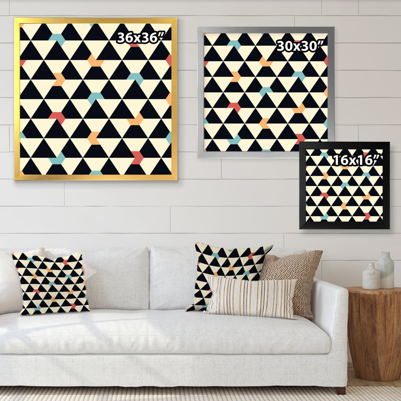 «Black and Beige Retro Geometrics I», impression sur toile, H 36 po x l 36 po, Cadre photo noir