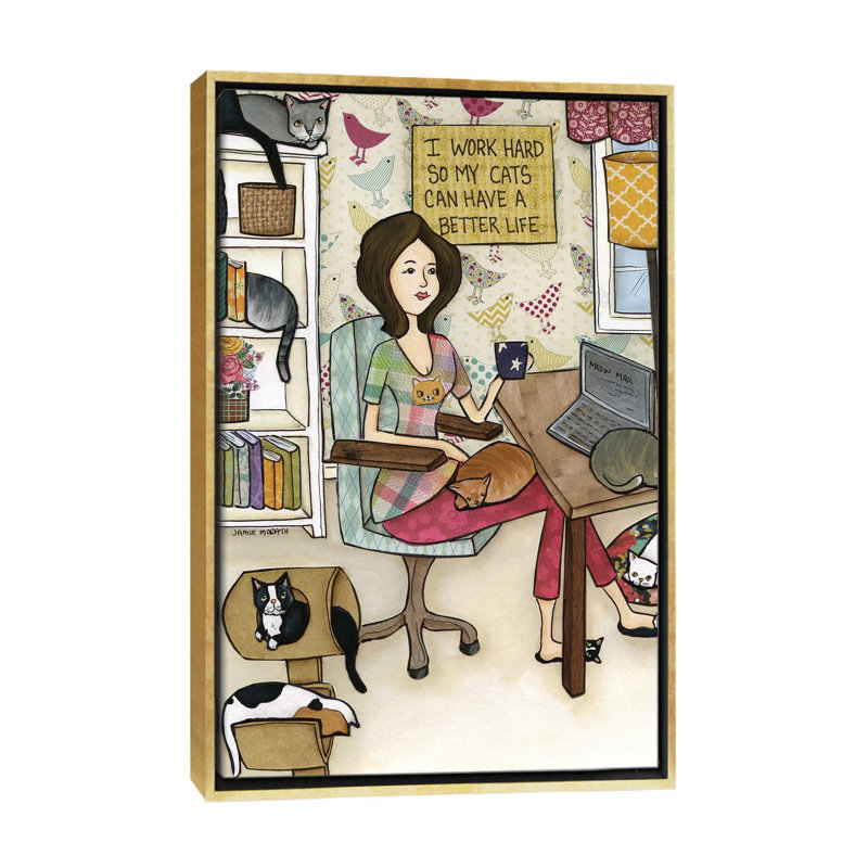 « Cats Better Life » par Jamie Morath-impression, H 40 po x l 26 po x P 1,5 po, Pas de tapis, Toile encadrée d'or