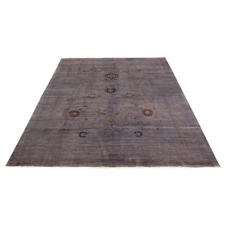 Tapis gris noué à la main unique 8 pi 10 po x 11 pi 10 po