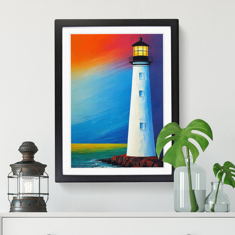 Lighthouse Painted Vol.5 - Picture Frame Print, 46cm H x 34cm W x 2cm D, Walnut