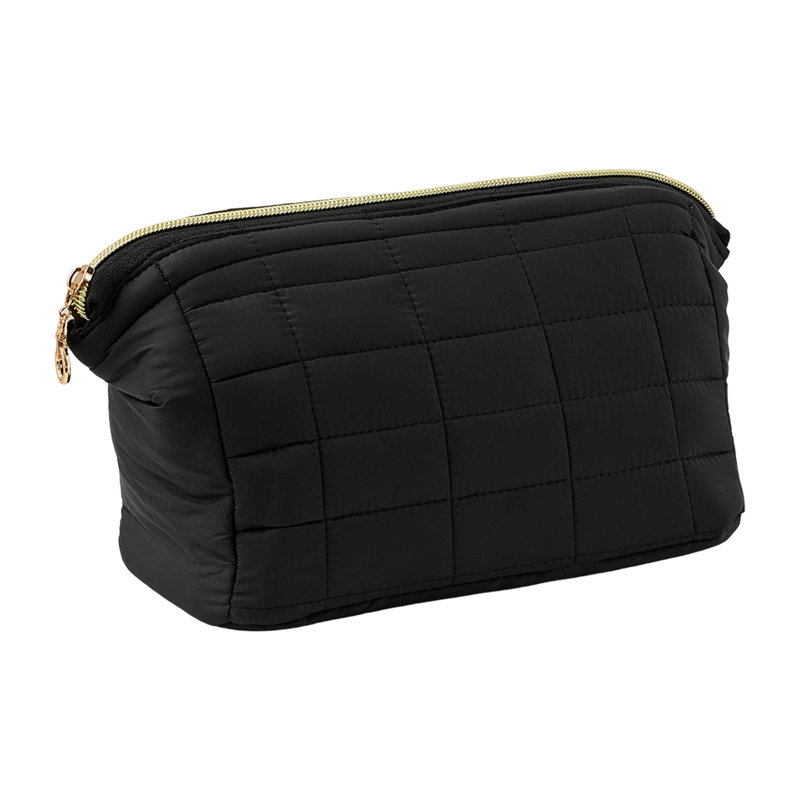 Quilted Polyester Wadding；Nylon Zipper Makeup Organiser, Black