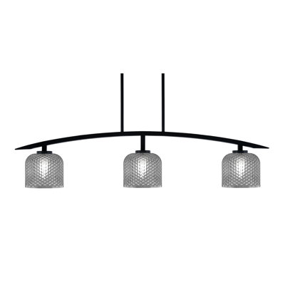 Kurve 3 Light Island Light Shown In Matte Black Finish With 6" Smoke Textured Glass