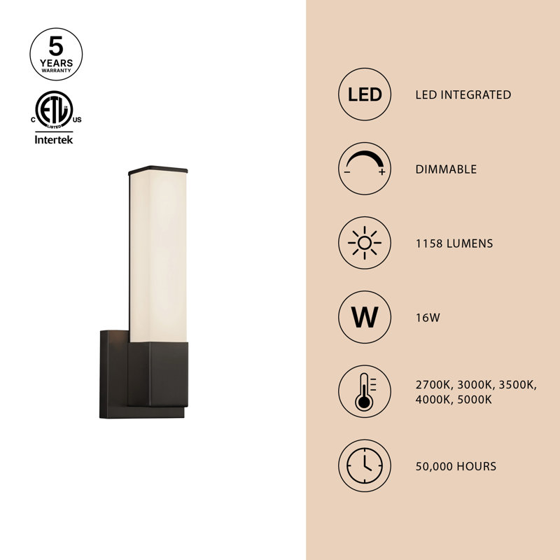 Vivi 14-in Black dimmable LED Wall Sconce, Matte Black