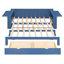 Grand lit de jour avec bureau amovible, tiroirs de rangement et table d'appoint hydraulique, bleu