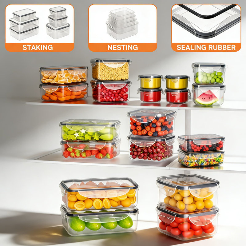 Contenants hermétiques pour aliments avec couvercles, ensemble de préparation de repas en plastique étanche de 20 pièces, contenants empilables allant au micro-ondes et au lave-vaisselle pour l'organisation de la cuisine