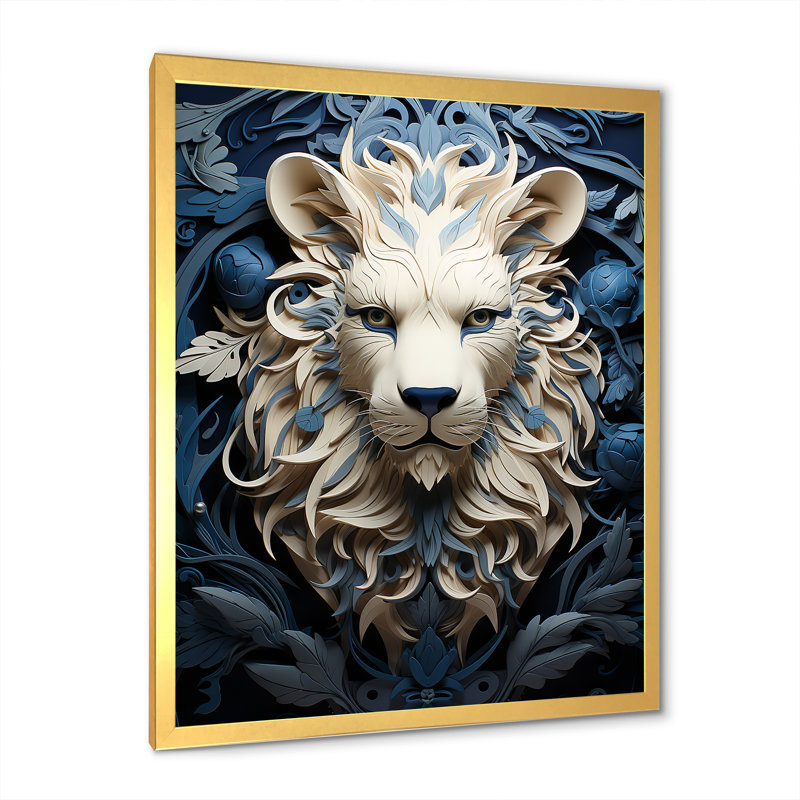 Lions monochromes gardiens encadrés sur toile, H 40 po x l 30 po x P 1,5 po, Cadre doré simple