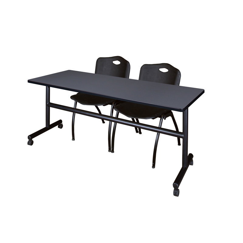 Table de nidification Nickls, 2 chaises empilables, H 29 po x l 72 po x P 24 po, Gris / Noir
