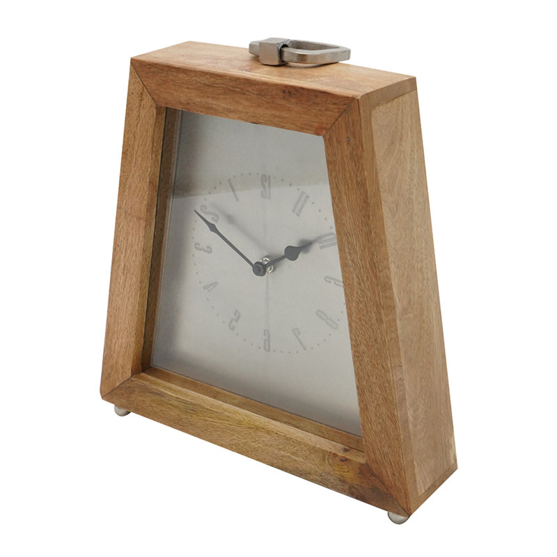 Lizzy Tapered Table Clock, Nickel-Tone Dial, Solid Mango Wood Frame 11 Inch