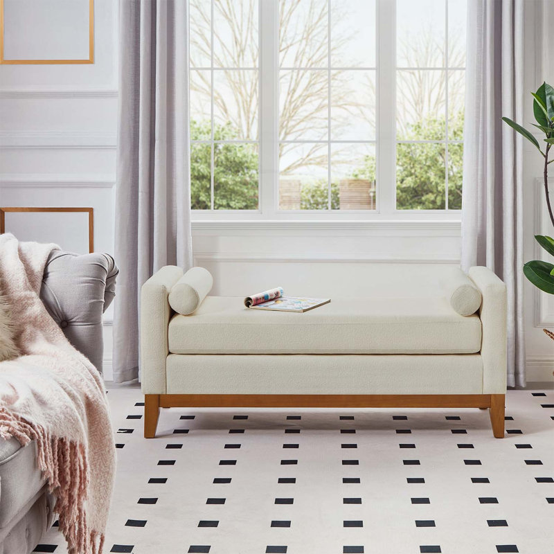 Élégant banc rembourré avec 2 coussins, Beige