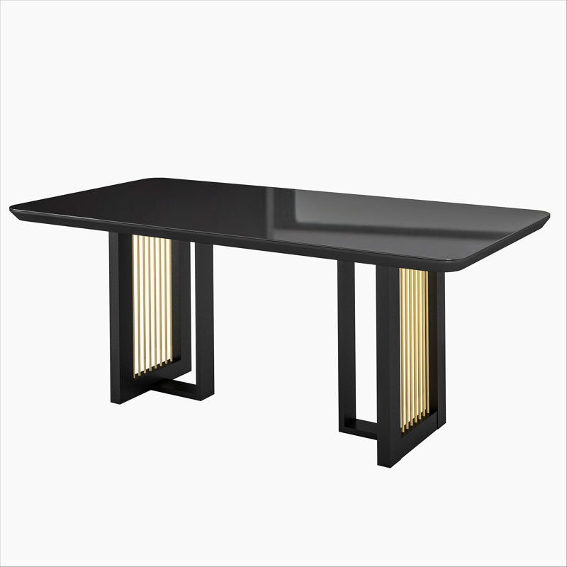 Table de salle à manger moderne 6 places avec accents dorés, noir et or