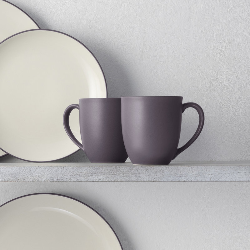Plum and White Ceramic 16-Piece Square Dinnerware Set