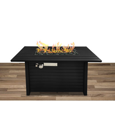 Table de foyer d'extérieur moderne en acier avec couvercle - 8 heures de combustion, 50000, propane / gaz naturel, acier à finition noire, noir