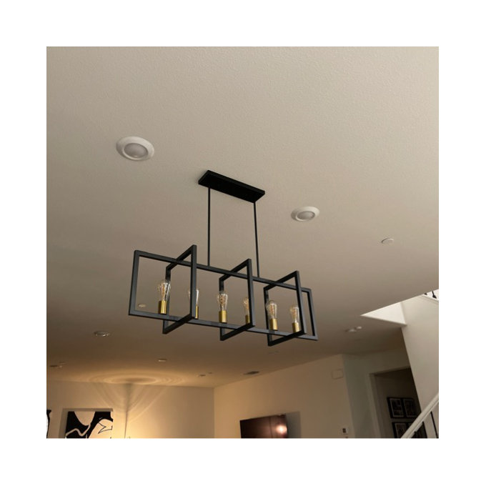 Lingkai Modern 6-Light Kitchen Island Pendant Chandelier - Matte Black With Antique Brass Finish, Adjustable Hanging Height - View #4