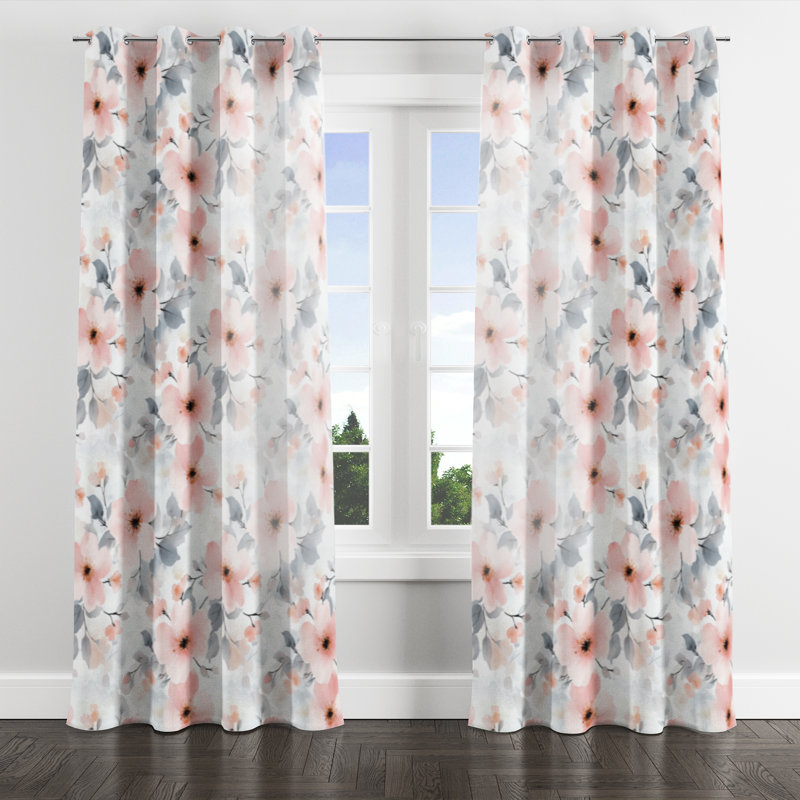 Floral Room Darkening Curtains - Boho Bamawo Grommet Curtain - 1 Panel, 52" W x 95" L, Silver Grommets