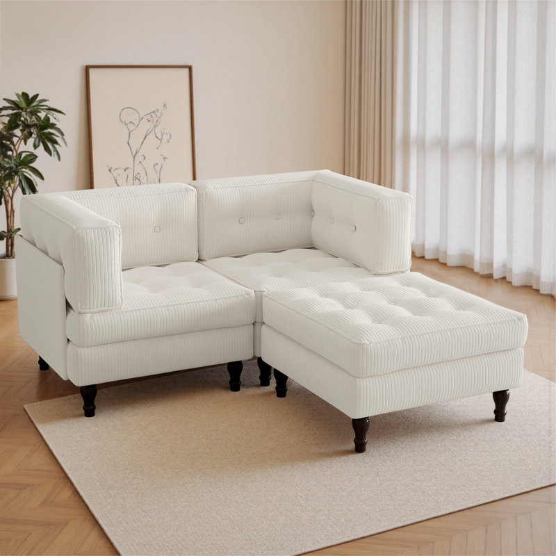 3 Seater Corduroy Sectional, Beige