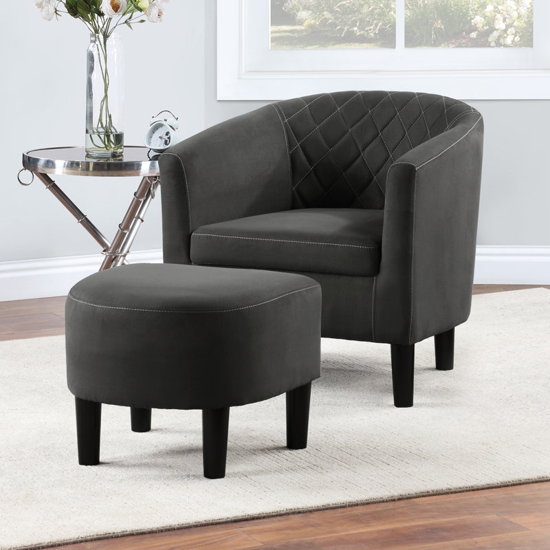 Fauteuil demi-tonneau avec repose-pieds Aricely, Microfibre gris foncé