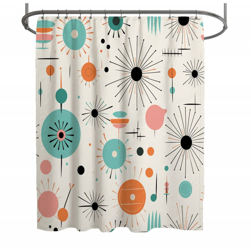Rideau de douche Mid-Century - Décoration de salle de bain abstraite, H 93 po x l 70 po