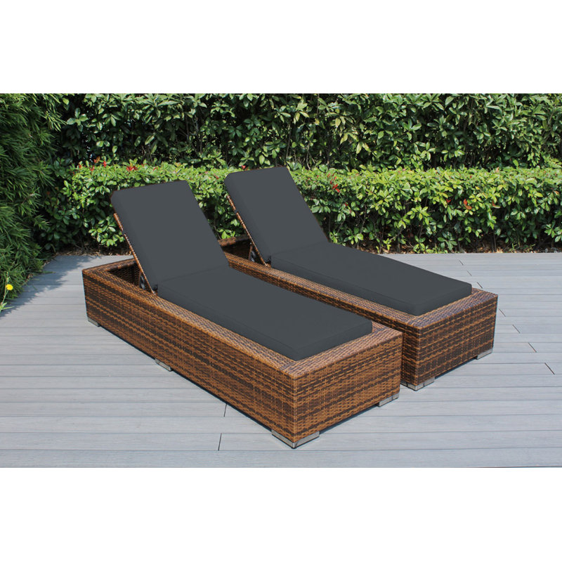 Billyjo Outdoor Wicker Chaise Lounge - No Assembly, Supercrylic Gray, Mixed Brown