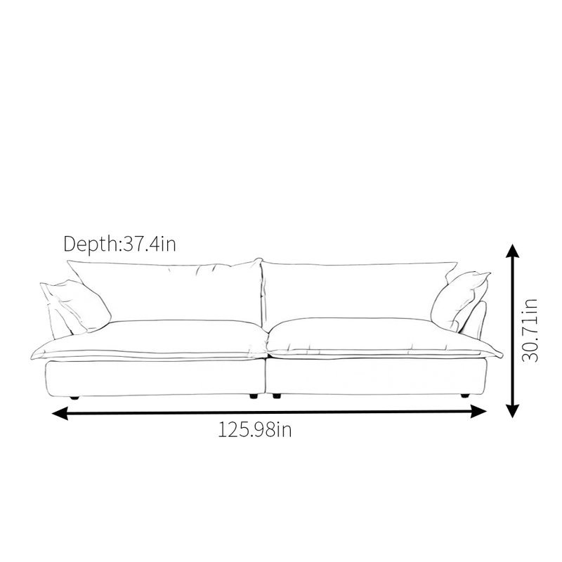 Canapé en tissu blanc Simple Fashion, 3, H 30,71 po x l 125,98 po x P 37,4 po