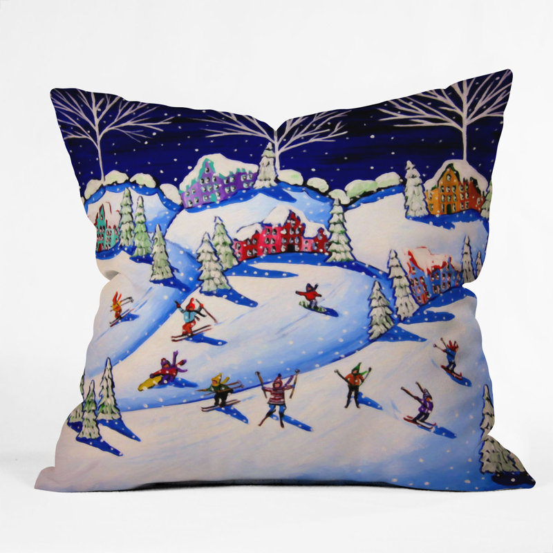 Renie Britenbucher Winter Skiing Fun Throw Pillow, 16" x 16"