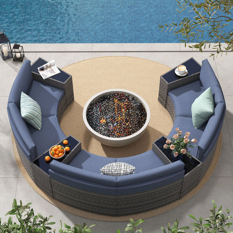 Ensemble de conversation pour 6 personnes avec coussins, Structure grise / coussin bleu marine