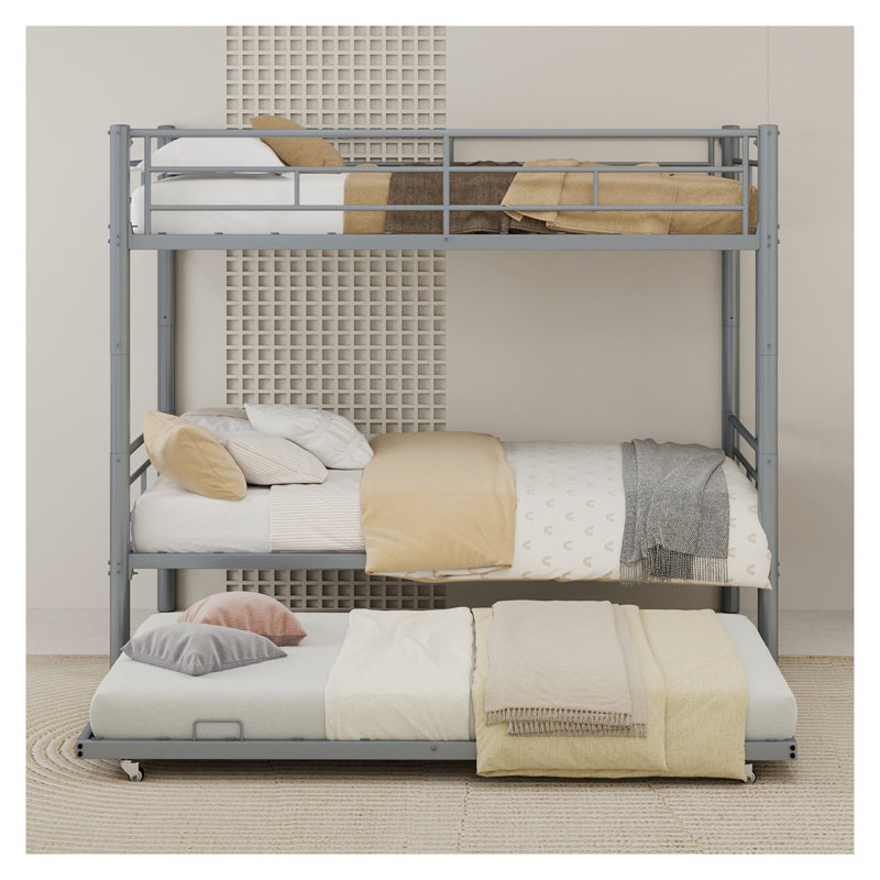 Lit superposé simple au-dessus d'un lit simple avec lit gigogne en métal robuste, Argent