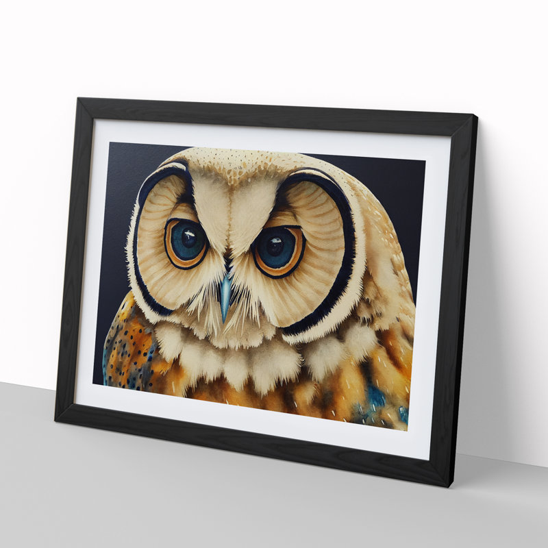 XH1022-6559X Owl Watercolour Vol.1 1 Piece Single Picture Frame Wall Art, 34cm H x 46cm W, Black