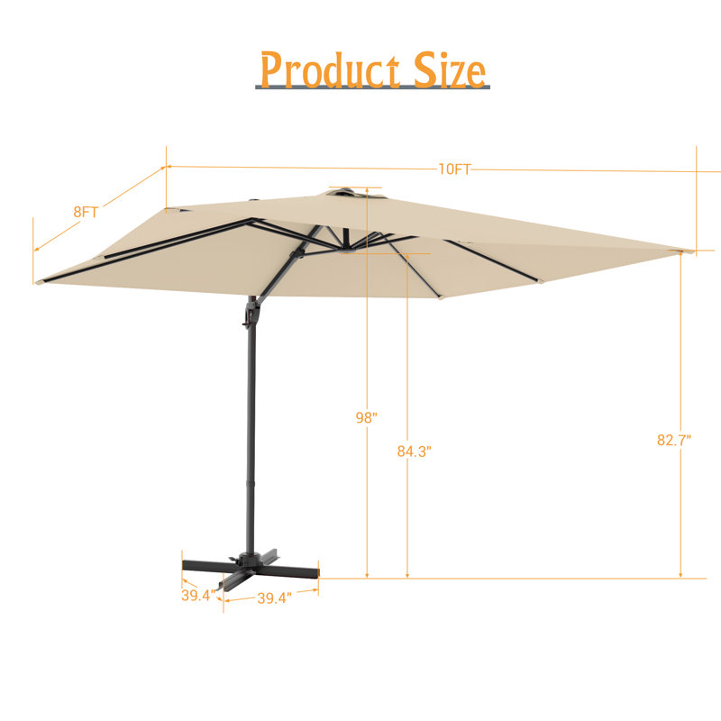 Parasol en porte-à-faux rectangulaire 10 x 8 pi, Sable