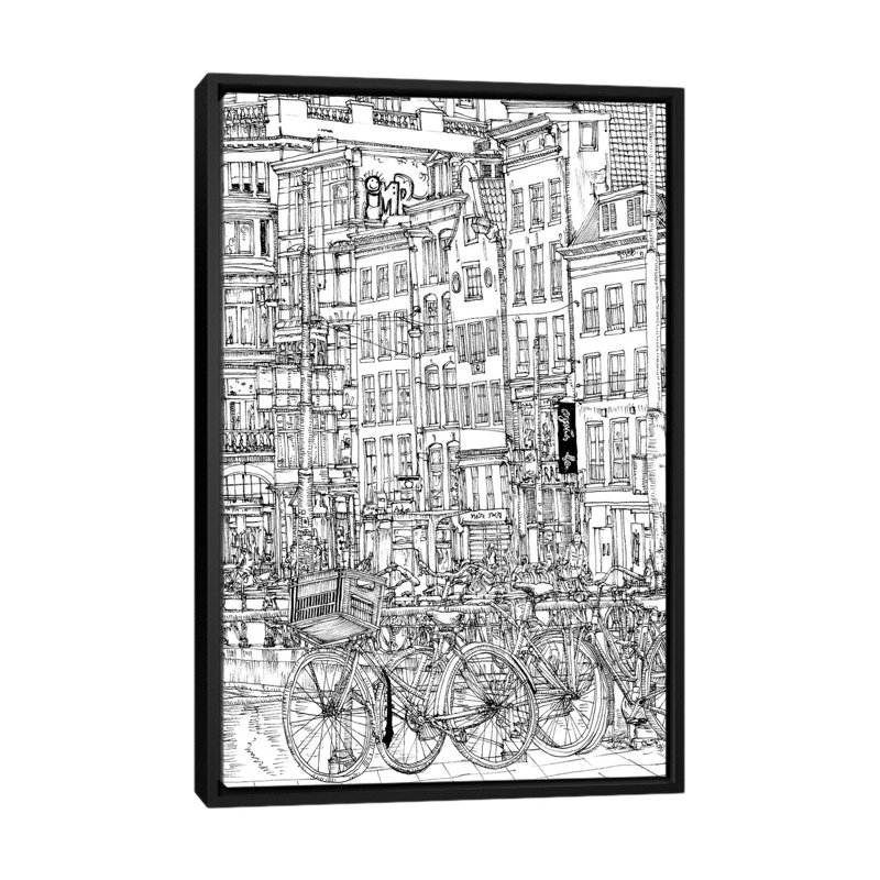 « b&w city scene i », impression sur toile, H 26 po x l 18 po x P 1,5 po, Toile avec cadre noir, Pas de tapis
