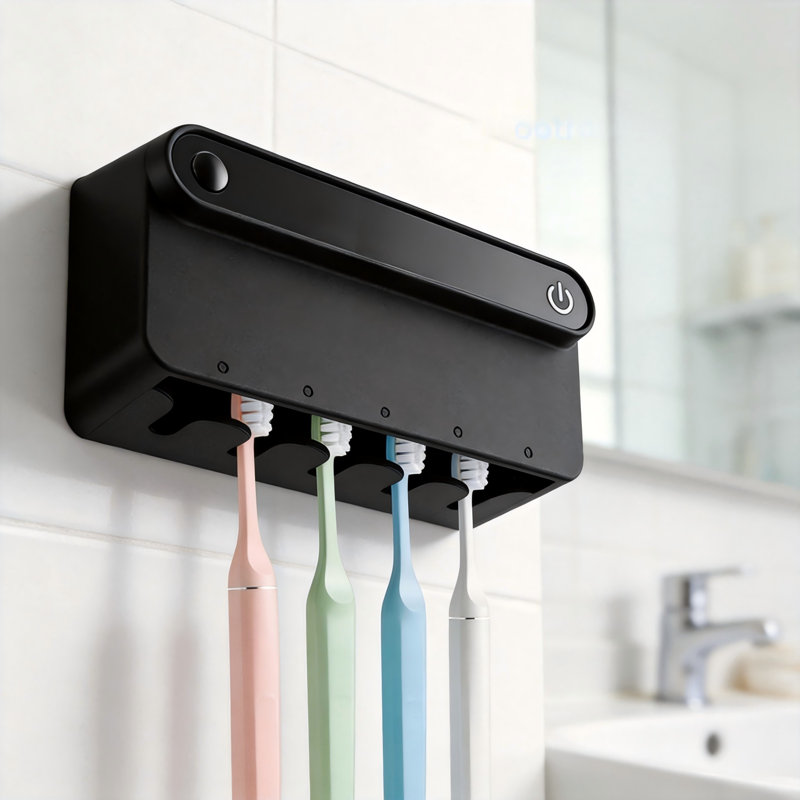 Désinfectant mural pour brosse à dents avec affichage de l'heure, 5 fentes (noir)