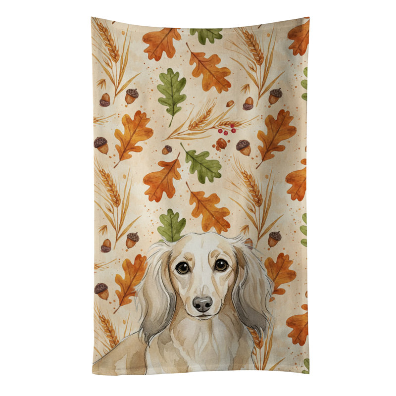 Longhaired Cream Dachshund Heirloom Fall Kitchen Towel, Longhaired Cream Dachshund