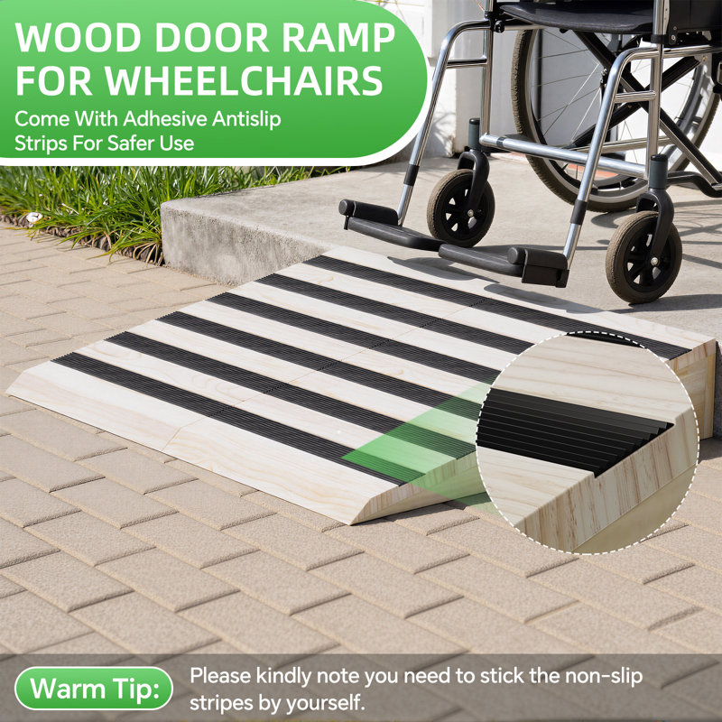 Rampe de seuil en bois de 5,9 po pour les marches à domicile, rampe de porte avec rainures antidérapantes pour fauteuil roulant / marchette / chariot / scooter, capacité de charge de 800 lb