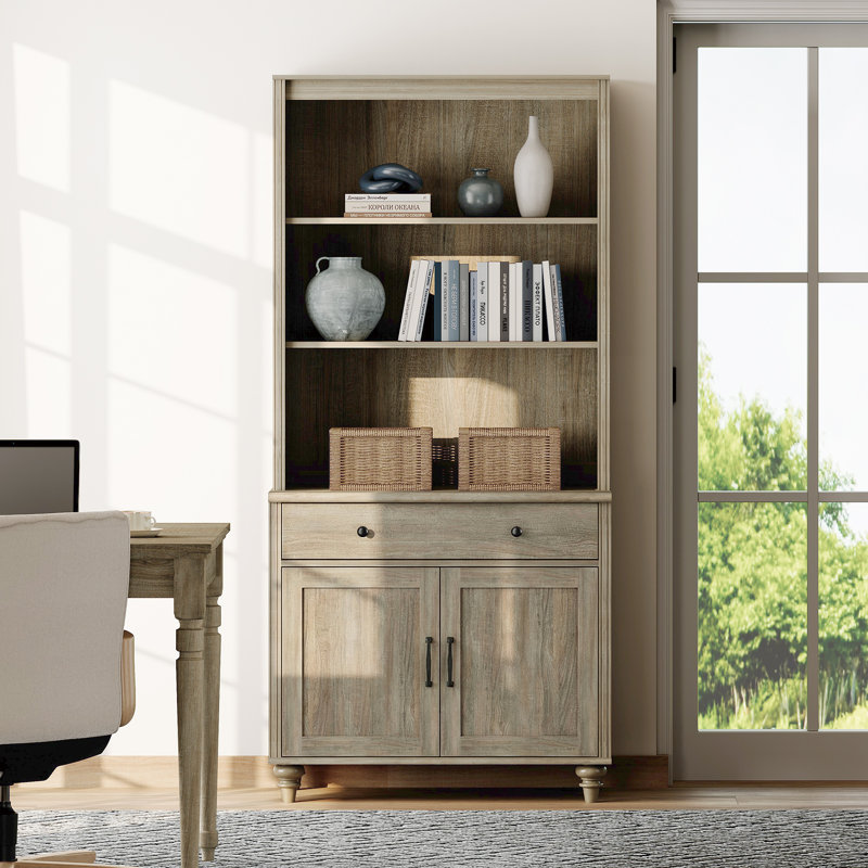 Scarlett Sideboard Cabinet With Bar Hutch, Farmhouse Sideboard Credenza For Dining Room, Modern Buffet Cabinet, Large Storage Cabinet With Wood Doors And 5 Tier Shelve, Wash Grey