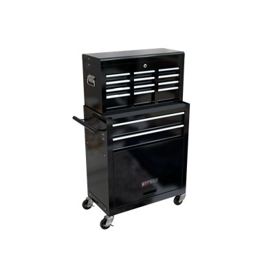 Coffre à outils roulant à grande capacité avec roulettes et tiroirs, armoire de rangement pour outils à 8 tiroirs - Noir