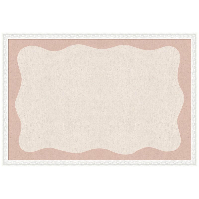 Framed Fabric Pinboard  Printed Linen Bulletin Board, 26" H x 38" W x 1" D, Bethany White, Pink/Beige