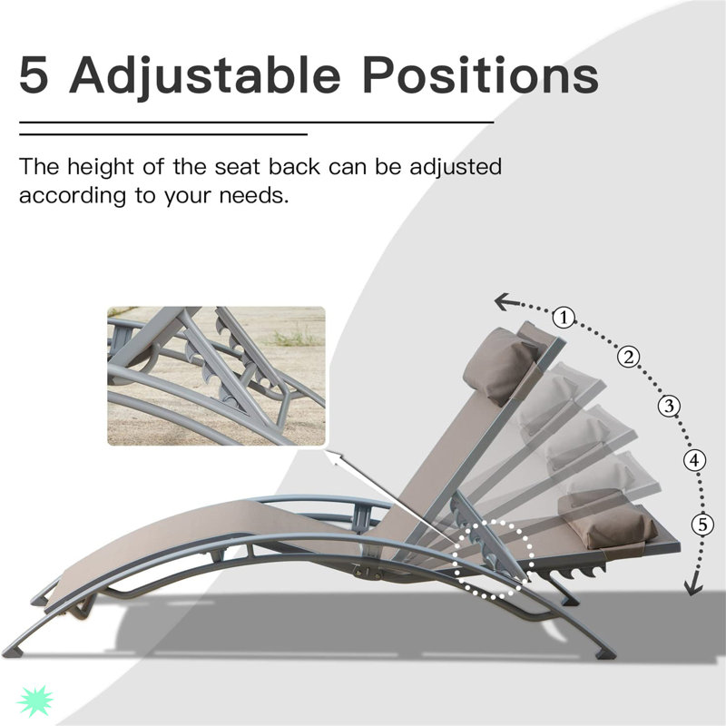 Chaise longue d'extérieur inclinable avec dossier réglable Ullanda, Kaki